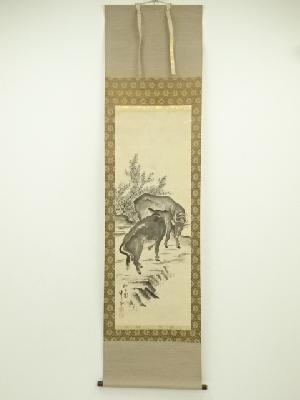 竹堂筆　干支牛の図　肉筆紙本掛軸（保護箱）